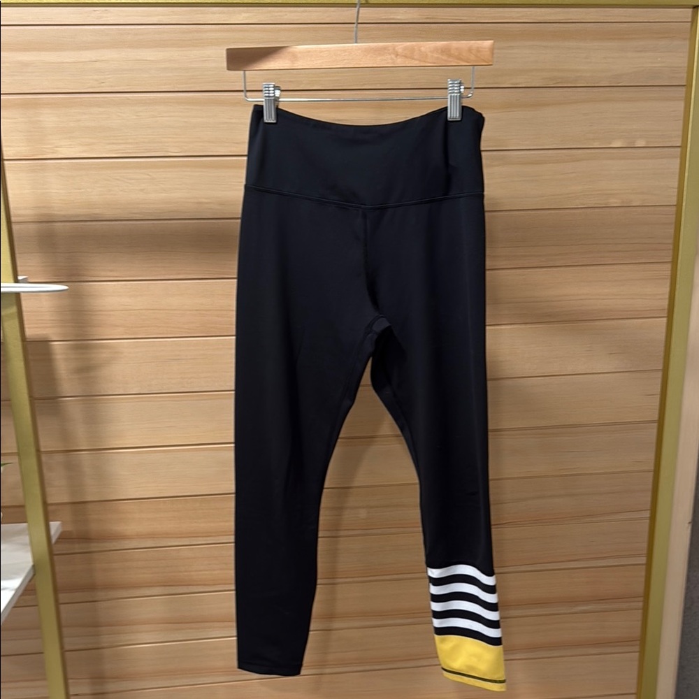 ZYIA Black and Yellow Leggings with Bold Ankle Stripes